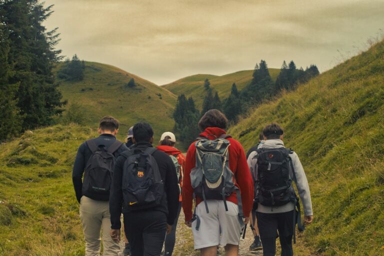 Un groupe marche ensemble sur un sentier en montagne