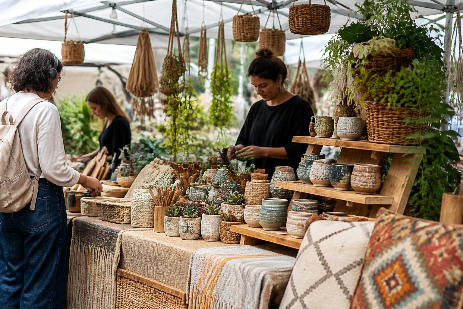 Marché de poteries et plantes : illustration des achats de proximité